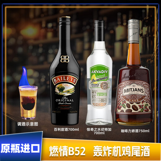 欧帅洋酒基酒套装 B52轰炸机鸡尾酒调酒套装 DIY鸡尾酒酒微醺 燃情B52 b52鸡尾酒 151朗姆酒版 700mL 3瓶