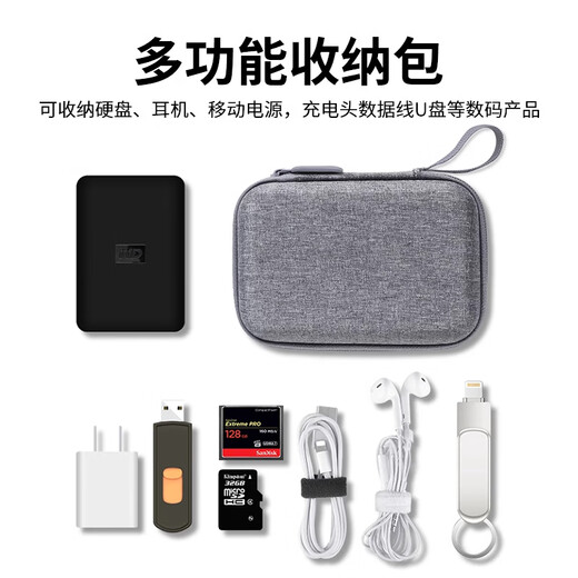 鸥聆尚移动硬盘保护套2.5寸固态收纳盒适用三星希捷东芝WD西部数据耳机线充电器宝硅胶U盘定制logo数码包 【气囊减震款】舞龙布 深空灰14.5×9cm
