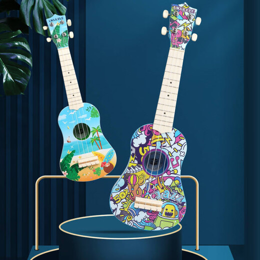 Schöne Gitarre furneer ukulele Anfänger männliche und weibliche Studenten Erwachsene Kinder Anfänger Selbststudie kleine Gitarre 23 Zoll 21 Zoll Graffiti Farbe + Geschenkpaket + Unterrichtsvideo 21 Zoll