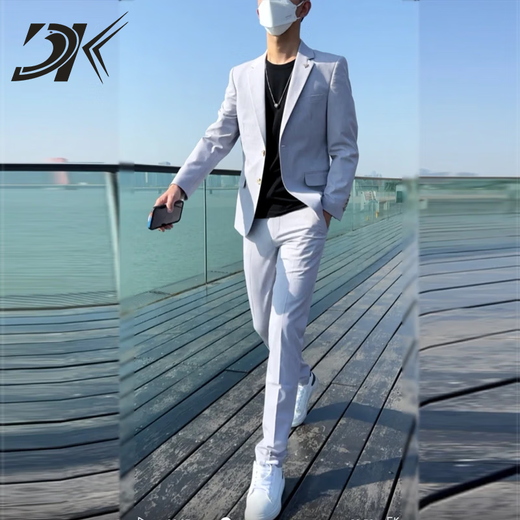 DK suit men's spring and summer new British style business formal wear Korean style trendy slim handsome casual suit off-white two-piece set L 114-125Jin Jin equals 0.5 kg