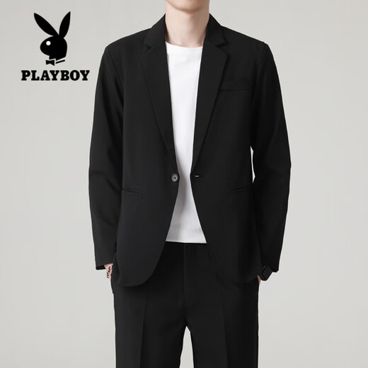 Playboy (PLAYBOY) non-iron shoulder pad small suit men's jacket spring and autumn Korean style loose business style casual suit top black L