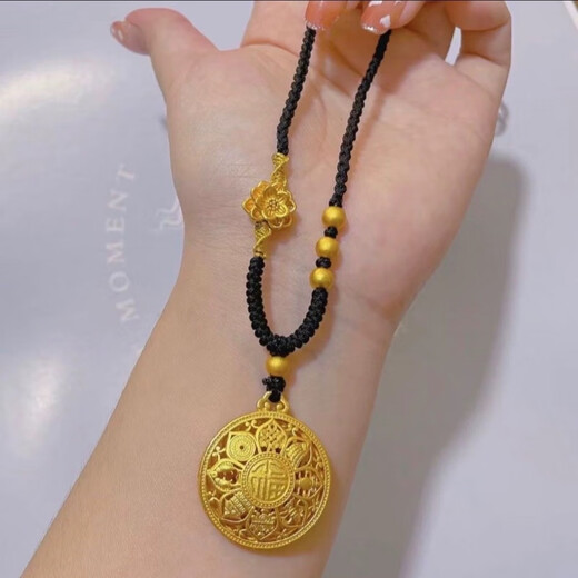 Yingtang Old Phoenix 999 gold gold-plated eight-treasure compass pendant female lotus transfer bead blessing and peace buckle braided necklace Phoenix gold store model