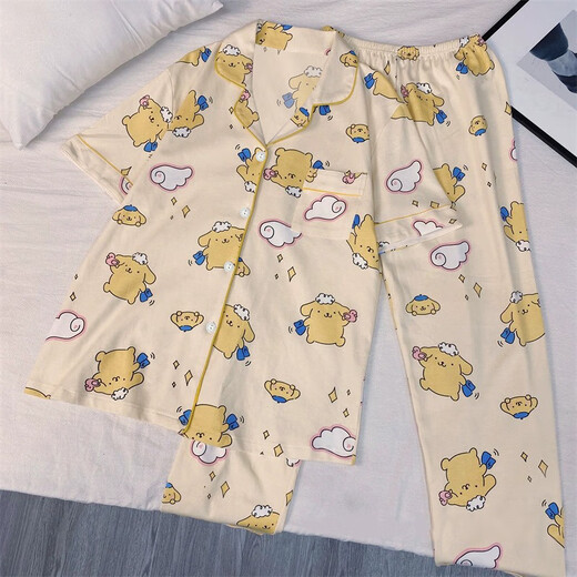 Xuan Mulin Creme Yellow Pudding Hund Pyjamas für Frauen im Frühling und Herbst neue Kurzarmhose Strickjacke Internet Promi Home Clothing Drei-teilige Set 14107# Animal Round X M empfohlen 80-100jin [Jin gleich 0,5 kg]