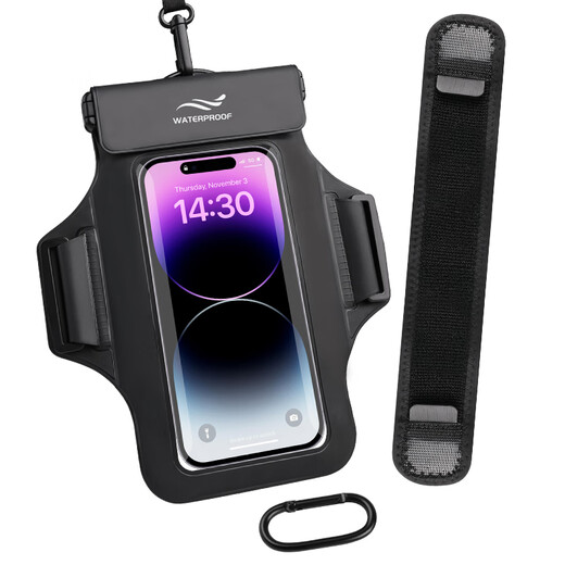 Jingmengyuan mobile phone waterproof bag floating diving swimming bag 6.8 inches Apple Huawei universal diving arm bag wrist bag classic black