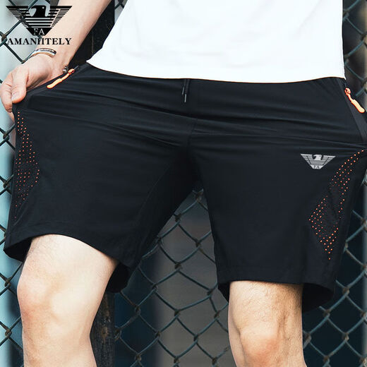 Emporio Armani Sportshorts Herren dünne schnell trocknende Eis Seidenhose Loose Casual 5-Punkte-Hose Sommer Amn11-9906 Schwarz und Grün 2xl 140-153jin [Jin entspricht 0,5 kg]