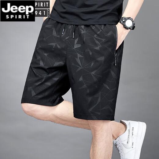 
JEEP SPIRIT ice silk shorts men's sports and leisure spring and summer plus fat plus size loose quick dry thin beach five-point pants zipper 7022 black XL recommended 120-140Jin [Jin equals 0.5 kg]