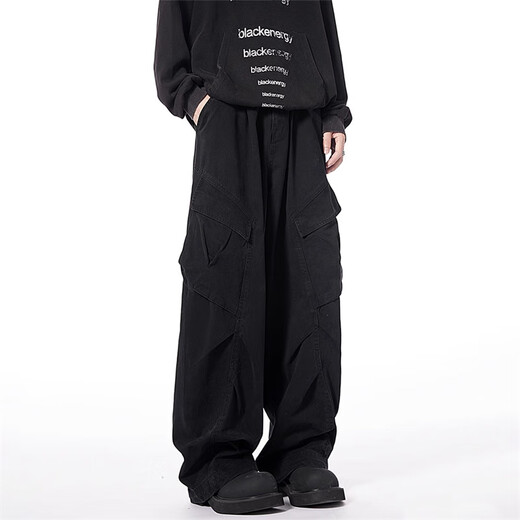 Bo Mingchen casual pants men's spring and autumn new American retro design workwear trousers trendy brand loose drape straight pants men brown L recommended 120-135Jin Jin equals 0.5 kg