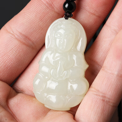 Manli Cui Hotan White Jade Guanyin Pendant Peace Bodhisattva Jade Pendant Necklace Gift Certificate for Boyfriend