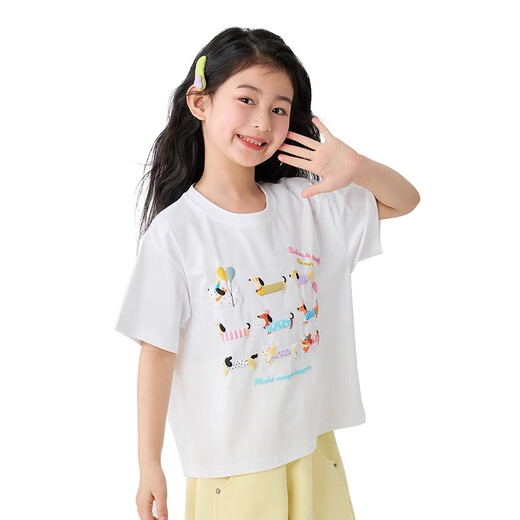 
moonkids girls short-sleeved t-shirt 2025 new children's summer cartoon printed tops girls fashionable summer clothes loose half-sleeved t 19018 white short-sleeved +15280 tender yellow 110 cm