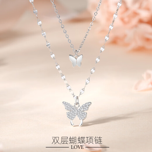 溥畔S925银项链甜美小蝴蝶锁骨链女时尚韩版百搭少女感花朵流苏锁骨链 DY721白金色 足银999