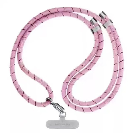 CASETi adjustable pink bold braided stripe diagonal cross-body personalized hanging neck multi-functional mobile phone lanyard chain 6mm black woven rope wrist strap - free lanyard clip