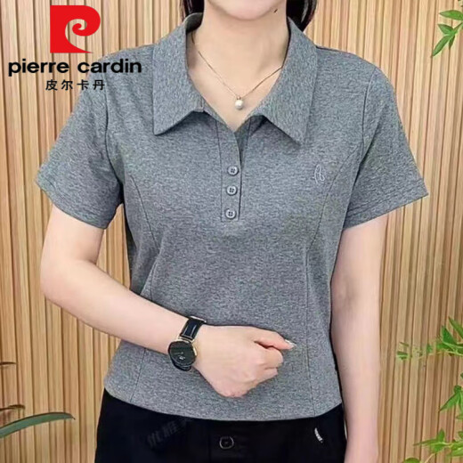 皮尔卡丹（pierre cardin）女士夏季polo衫翻领短袖t恤中年妈妈显瘦运动2025新款遮肚子上衣 9929黑色今年流行的轻奢品牌 XL 建议115-130斤