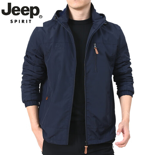JEEP SPIRIT冲锋上衣外套男春秋男款户外美式防风防水风衣男装男士秋装运动夹 深蓝9898 加-绒款 M