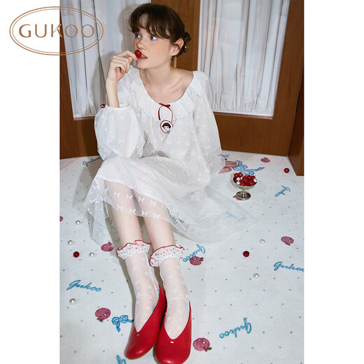 果壳（Gukoo）睡裙女春秋款白雪公主新款网纱女士家居服睡裙 雪白 M 