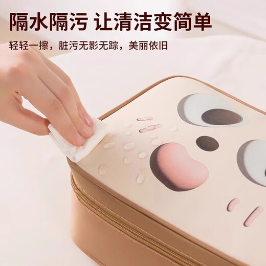 Cartoon Pu Waterproof Cosmetic Bag Travel Portable Large Capacity Toiletries Bag Portable Toiletries Cosmetic Storage Bag Brown Color-Single Layer Large Capacity/Partitioned Storage