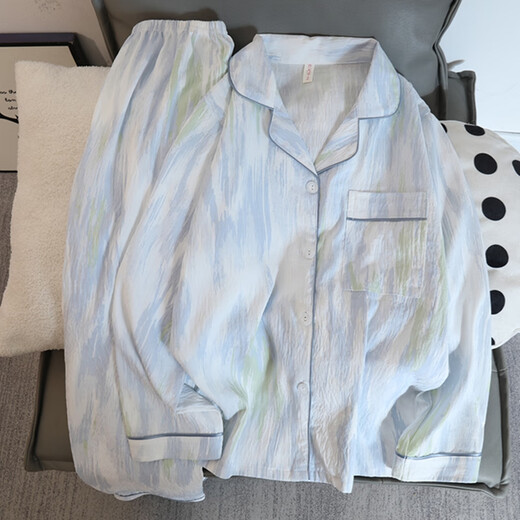 Catman 2025 Frühlings- und Herbst neuer Baumwollgaze-Pyjamas Frauen-Langarmhose Süßes und einfacher Sommer im Freien im Freien 826 # Kleine Blumen # Long Sleeve + Hosen empfohlen 140-160jin [Jin gleich 0,5 kg] 2xl