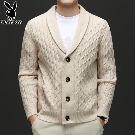 Playboy Cardigan Herren Winterjacke Männer vielseitiger dicker Nadelwolle Pullover vielseitiger gestrickter Pullover verdickter Männer Outerwear Faden schwarz 3xl 185