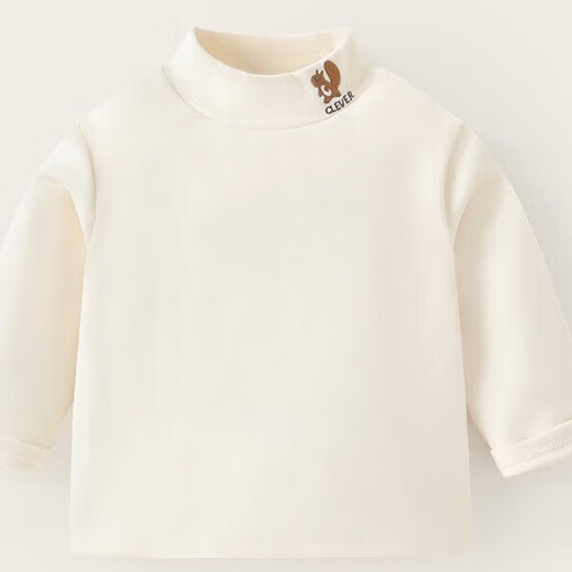Feiyuejia children's bottoming shirt, winter clothing, girls' warm long-sleeved T-shirt, boys' winter half turtleneck top, baby winter children's clothing, milky white, velvet 100
