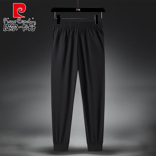 Pierre cardin ice silk summer large size sports men's pants running quick-dry pants men's plus fat plus big fat father middle-aged and elderly trousers 6167 style tie-mouth black L
