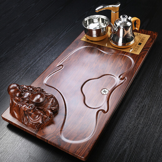 Hongguan complete set of purple sand ceramic kung fu tea set tea tray with kettle integrated wooden tea table tea sea tea ceremony home use 01 model ingot sitting Buddha + Xishi purple sand