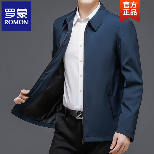 罗蒙（ROMON）2025年秋冬行政夹克男士商务西服外套百搭春秋季爸爸翻领上衣西装 蓝色 110斤-130斤 L