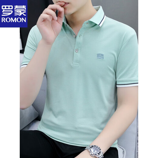 Romon Handsome Menere de cuello corto Top de manga corta de verano jóvenes casuales jóvenes de cuello pequeño camiseta media manga de polo tostado cuello blanco s5012 guapo nuevo m peso 95-115