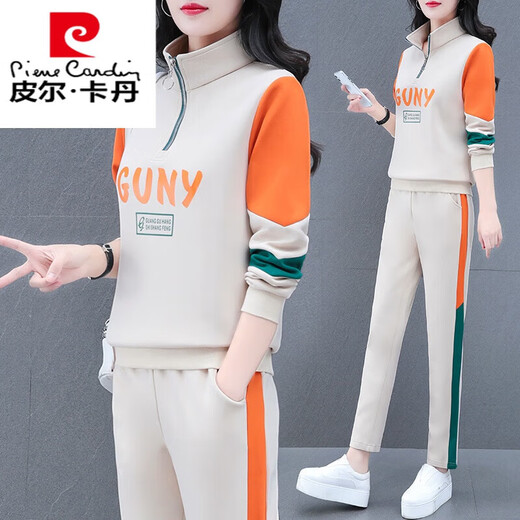 皮尔卡丹加厚加绒休闲运动服套装女2025年春秋新款时尚长袖立领卫衣两件装 THF9929黑色 M (80-95斤)