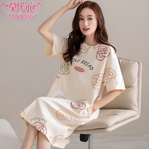 Modal Summer Dünn Nachthemd für Frauen kurzärmelige reine Baumwoll-Pyjamas Kleid für Mädchen losen mittelgroße Baumwolle Freizeitkleidung x1503 Fruchtgrün Sushi l Länge 94 Geeignet für 100-120 Jin [Jin entspricht 0,5 kg]