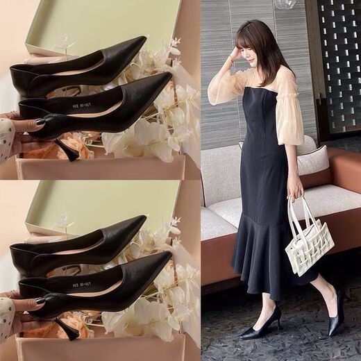 
Zhenxi French pointed toe thin heel single shoes for women's black soft leather high heels comfortable temperament versatile professional work shoes etiquette black 6cm 38 heels can be stepped on