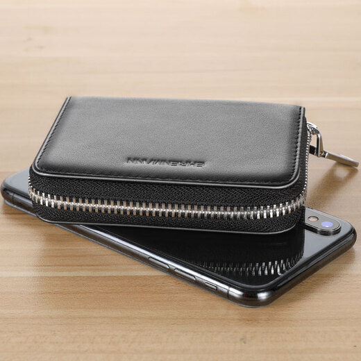 Ehrenmann große Kapazität Echtes Ledertasche, Herren- und Frauen erste Schicht Cowide Card Bag, Führerschein Ledertasche, Organ-Kartentasche, Schwarz