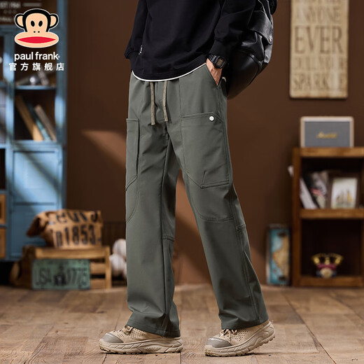 大嘴猴（paul frank）美式复古工装休闲裤男士春秋季新款潮牌百搭宽松直筒男装阔腿裤子 军绿色9885H【官方正品】 XL 【建议120-140斤】