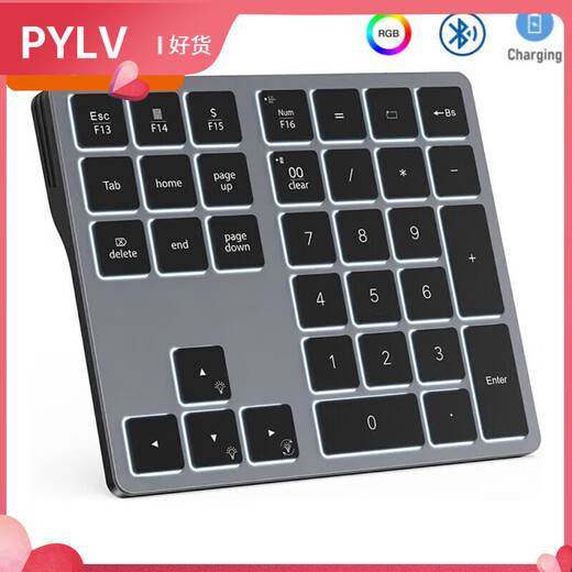 PYLV computer digital keyboard wireless Bluetooth touch digital keyboard metal alloy backlight rechargeable silent keyboard 22-key gray wireless Bluetooth trackpad digital keyboard none