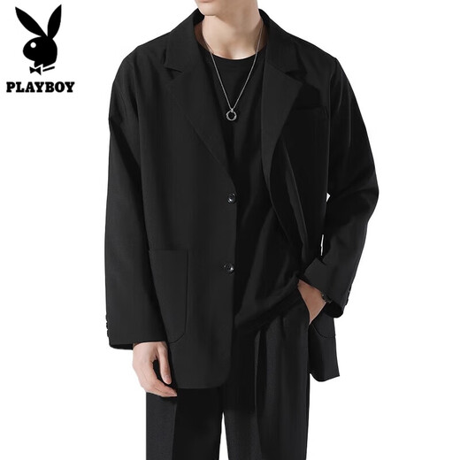 Playboy casual suit jacket men's spring and autumn loose uniform top Korean version men's jacket suit yuppie handsome little suit black L suggestion [120-135Jin [Jin equals 0.5 kg]]