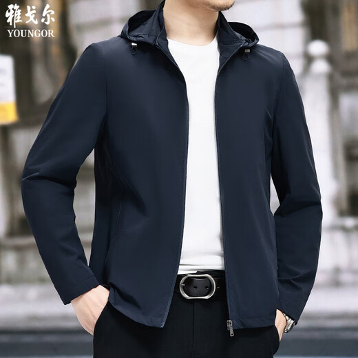MAYOR雅戈尔夹克外套男2024春秋季商务休闲男士高端潮流轻薄连帽茄克衫 兰色  NLD-XY9731 L 175/50