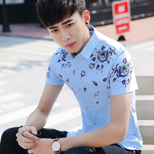 Suowanyi (Suowanyi) Camisa de manga corta de verano para hombres Estilo coreano y camisa de pulgada blanca estampada de moda 826 White M 90-105Jin [Jin equivale a 0.5 kg]