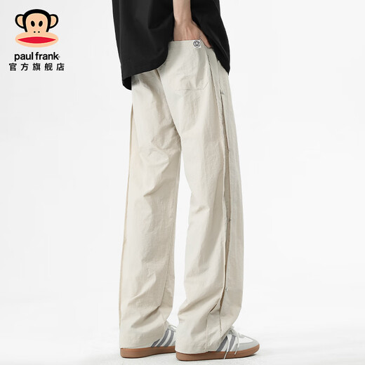 大嘴猴（paul frank）美式冰丝排扣休闲裤男夏季薄款速干直筒阔腿运动工作宽松潮裤子装 黑色2811H【官方正品】 XL 【建议110-130斤】