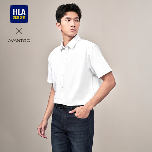 海澜之家HLA海澜之家短袖衬衫男夏季轻商务经典系列纯棉时尚衬衫男