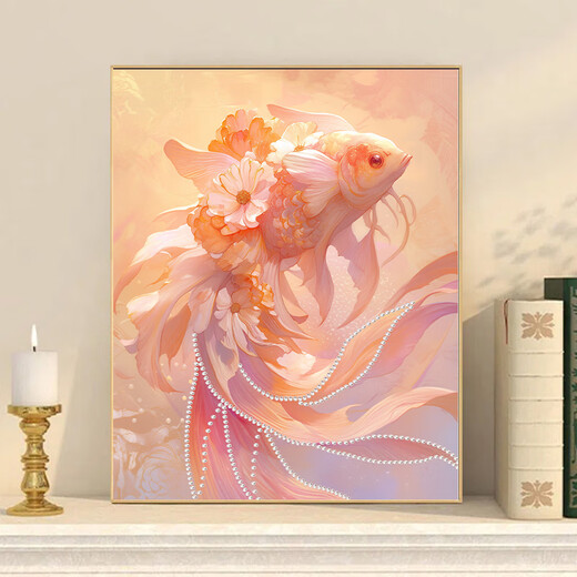 玫瑰锦鲤珍珠画diy手工手绘画画填色数字油画涂色填充唯美装饰画 R12392号珍珠+胶水 4050油画套餐+L型外框四色