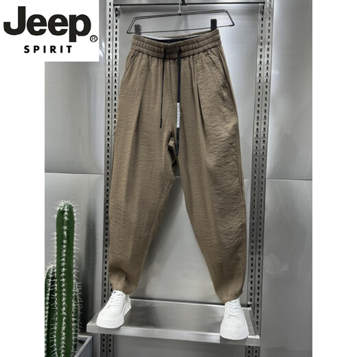 JEEP SPIRIT高档2025夏季新款透气垂休闲裤男士潮流宽松褶皱哈伦萝卜裤新品 黑色 L 建议110-130斤