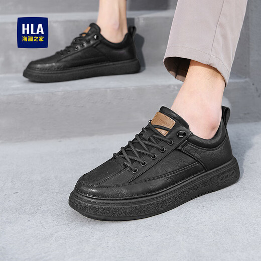 HaiLan Home (HLA) Men's Shoes Casual Shoes New Breathable Board Shoes You Lace-free Men's Retro Shoes Men's Black [Fleece Plus Style HAABXM4CBF675] 42
