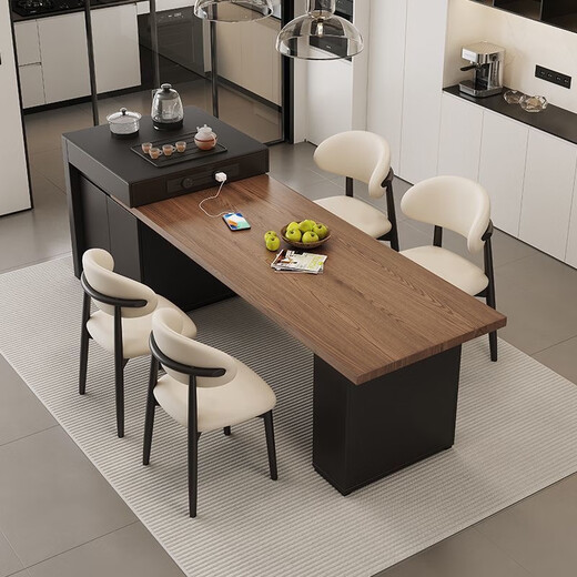 Suzhan solid wood island dining table and chair combination home modern simple light luxury style all-in-one slate retractable table dining table solid wood island dining table three-socket socket + electric tea stove + built-in tea tray 180x72x74cm