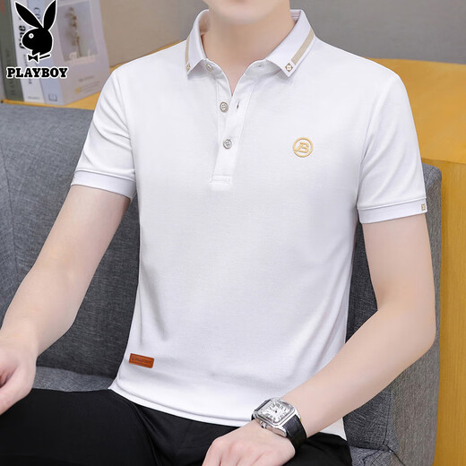 Playboy (Playboy) Kurzärärmelte T-Shirt für Männer Sommer Männer Polo Basishirt Business Casual halbärmelige dünne Männerkleidung schwarz xl