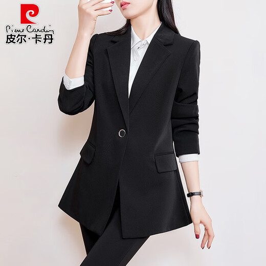 Pierre Cardin plus size plus size professional women's suit, fat, high-end, slim, interview formal suit, spring and autumn work clothes, black jacket XL 120-140Jin Jin is equal to 0.5 kg