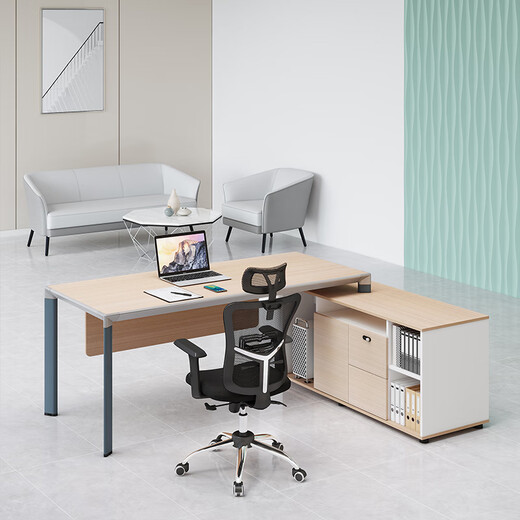 DIOUS Office Furniture Boss Desk President's Desk Manager's Desk Executive Desk Simple Modern Panel Desk and Chair Combination File Cabinet (Original Wood Color)