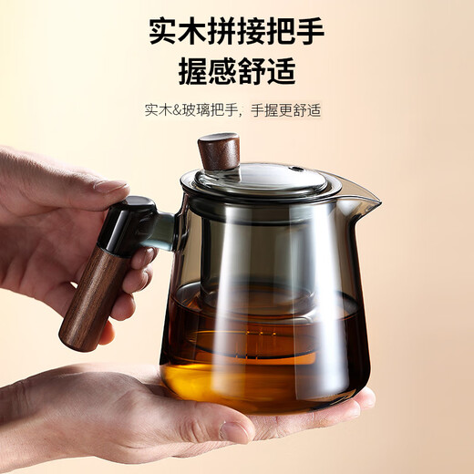 Zhenchuju Tea Set Complete Set with Tea Tray Glass Tea Set Teapot Teacup Kung Fu Tea Drinking Office Home Ash Glass Tea Set Set 7 Tips with Tea Tray