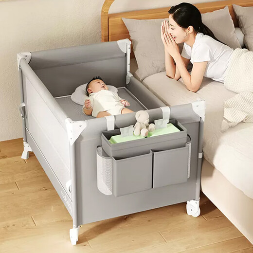 Coolbaby folding crib newborn movable splicing large bed multifunctional portable baby bed with cradle [basic] bed + folding mattress + storage basket