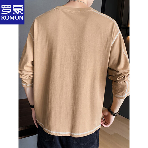 T-shirt à manches longues Romon Pure Coton Sweat-shirt pour hommes Spring et automne à la mode lâche et polyvalent Casual Round Neck Base Shirt Automne Top DS692 Gray 5xl (environ 185-200 Jin [Jin est égal à 0,5 kg] peut être usé) peut être usé)