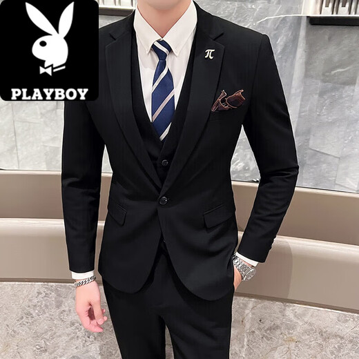 Playboy (PLAYBOY) men's suit suit Korean version slim fit groom wedding formal dress casual British iron-free suit jacket 1818 light gray suit + pants + vest XL recommended 120-135 Jin Jin equals 0.5 kg