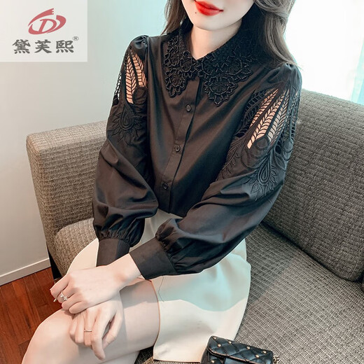 Camisa de algodón bordado Dafuxi para mujeres en 2025 Autumn New Fashion White White White White Camiseta suelta y versátil Cy9227 White M [sugerido 96-110Jin [Jin iguala 0.5 kg]]]