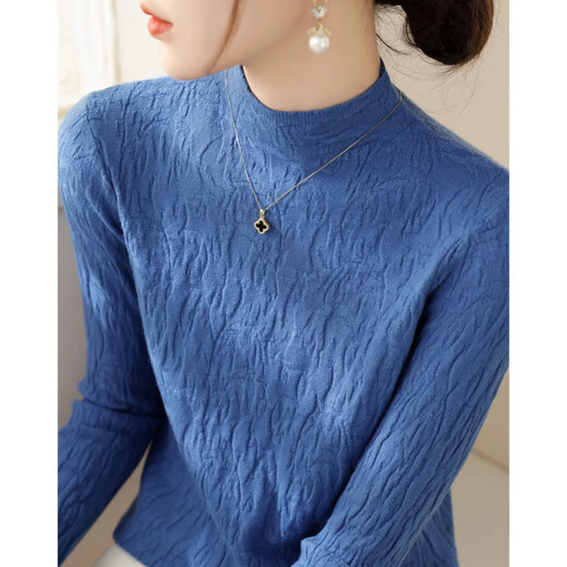 FSAT pleated half turtleneck white bottoming shirt for women in spring and autumn style with mid-collar textured knitted sweater long-sleeved top off-white L recommended 105-120 Jin Jin equals 0.5 kg